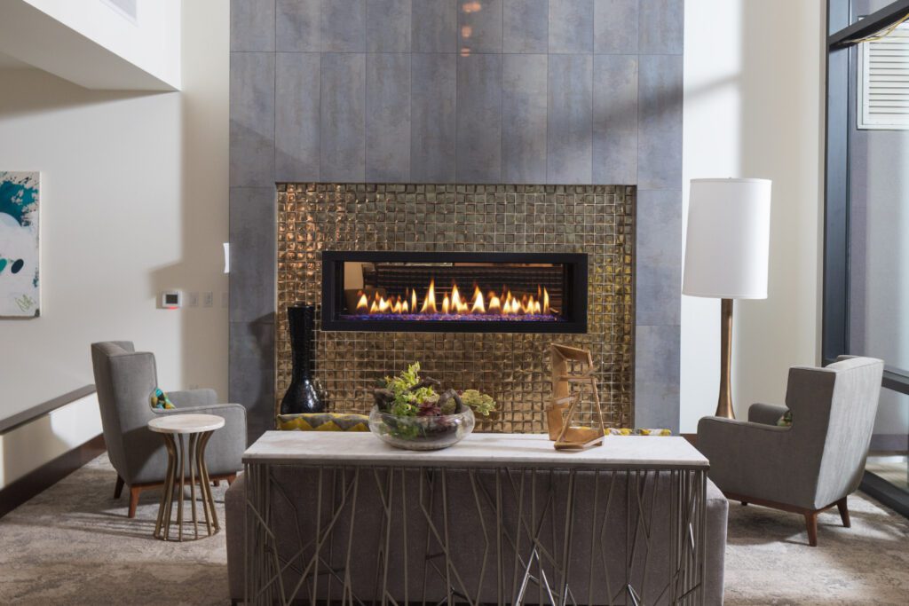 seating area with fireplace at frank residences